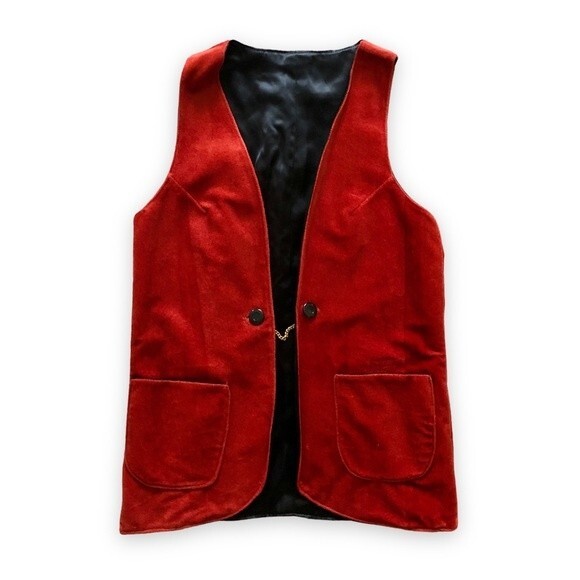 Vintage Orange Velvet Pocket Vest Groovy Retro - Picture 1 of 3